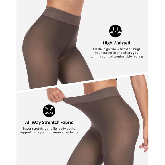 Winter Warm Fleece Lined Brown Leggings Women Thick Thermal Velvet Tights Wear - Picture 2 of 6